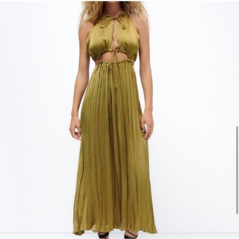 NWT Zara Elegant Bronze Halter Maxi Dress Large